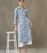 women floral printed cotton structured work kurta with palazzos