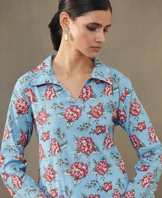 women floral printed cotton structured work kurta with palazzos 2