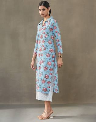 women floral printed cotton structured work kurta with palazzos 3