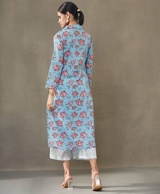 women floral printed cotton structured work kurta with palazzos 4