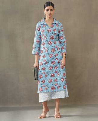 women floral printed cotton structured work kurta with palazzos 5