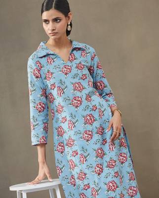 women floral printed cotton structured work kurta with palazzos 7