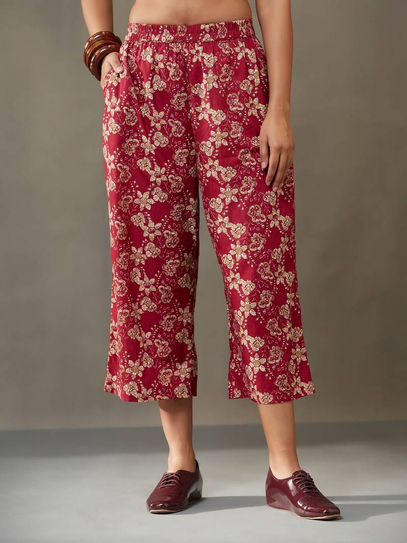 women floral printed cotton button-down smart office kurta with trousers