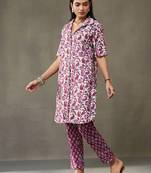 women ethnic motifs printed cotton smart office kurta with trousers
