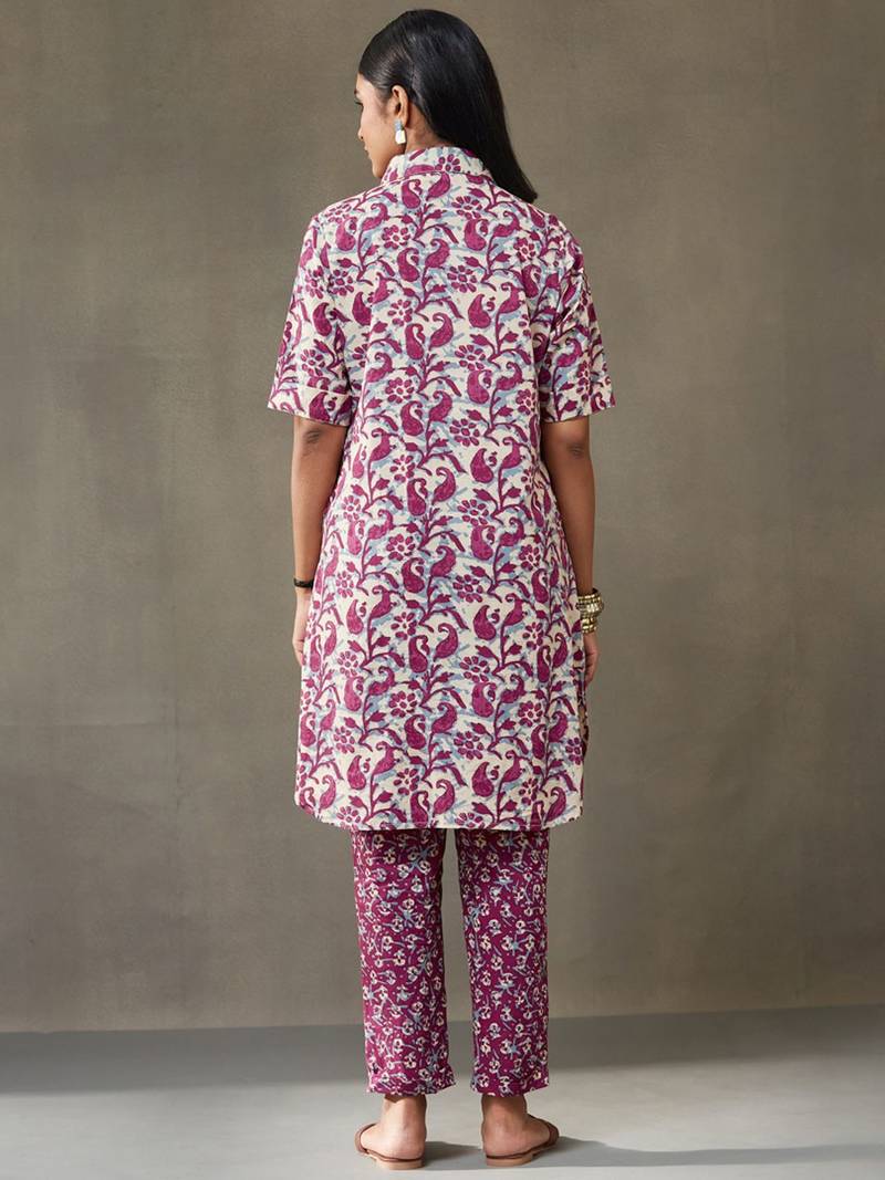 women ethnic motifs printed cotton smart office kurta with trousers