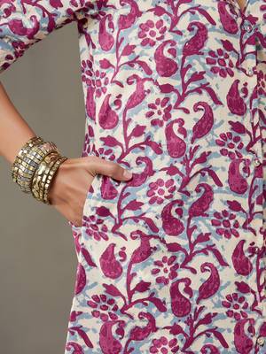 women ethnic motifs printed cotton smart office kurta with trousers 7