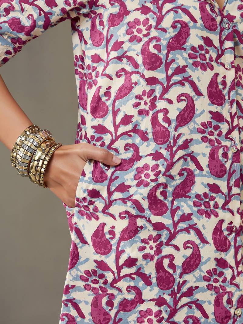 women ethnic motifs printed cotton smart office kurta with trousers
