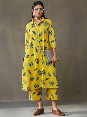 women floral printed cotton smart office kurta with trousers 1