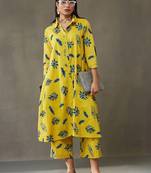 women floral printed cotton smart office kurta with trousers