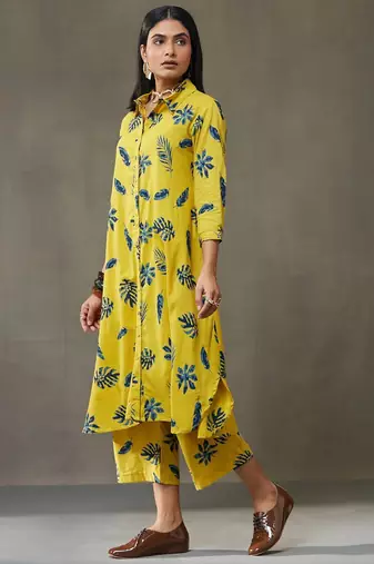 women floral printed cotton smart office kurta with trousers