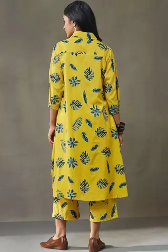 women floral printed cotton smart office kurta with trousers