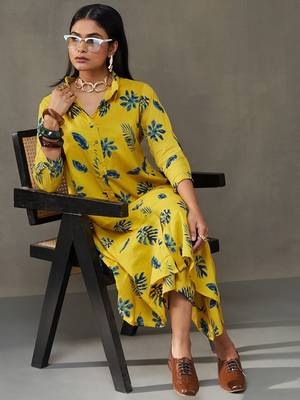 women floral printed cotton smart office kurta with trousers 5