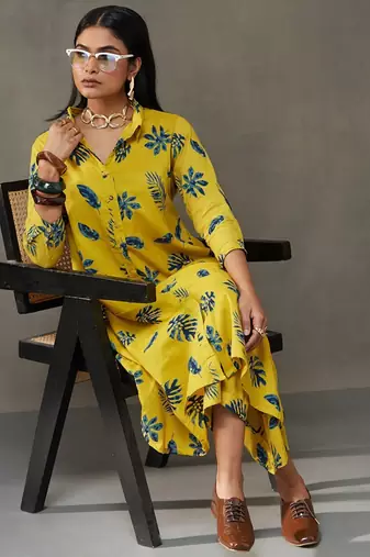 women floral printed cotton smart office kurta with trousers