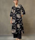 women floral printed cotton smart office kurta with trousers