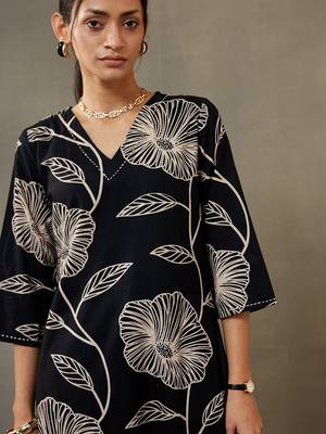 women floral printed cotton smart office kurta with trousers 2