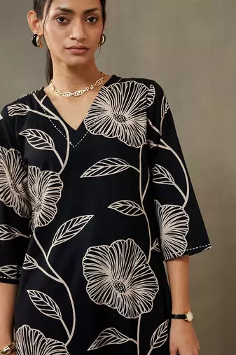 women floral printed cotton smart office kurta with trousers