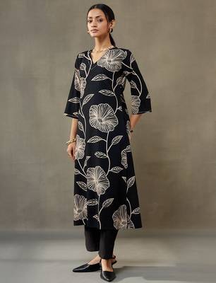 women floral printed cotton smart office kurta with trousers 3