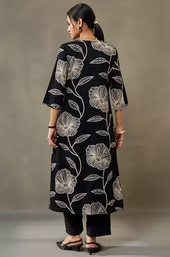 women floral printed cotton smart office kurta with trousers