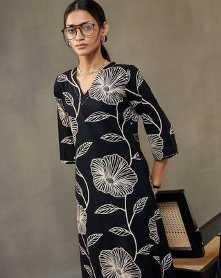 women floral printed cotton smart office kurta with trousers 5