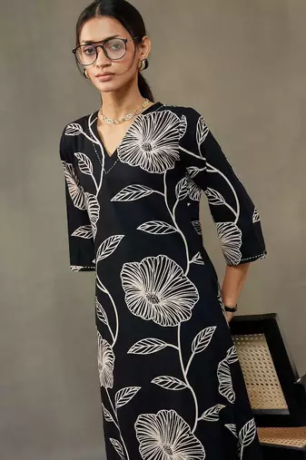 women floral printed cotton smart office kurta with trousers