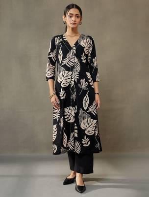 women floral printed cotton smart office kurta with trousers 3