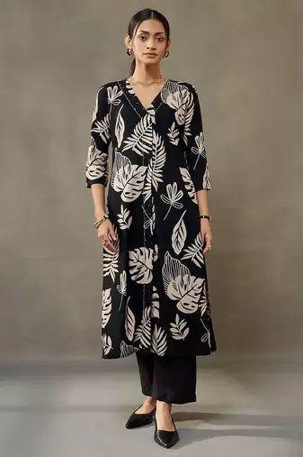 women floral printed cotton smart office kurta with trousers