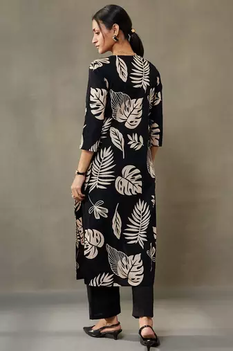 women floral printed cotton smart office kurta with trousers