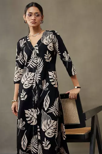 women floral printed cotton smart office kurta with trousers