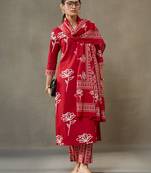 women floral printed cotton sleek work smart office kurta with trousers & dupatta