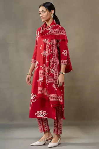 women floral printed cotton sleek work smart office kurta with trousers & dupatta