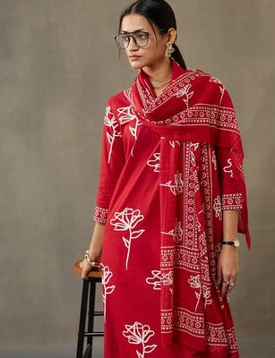 women floral printed cotton sleek work smart office kurta with trousers & dupatta 6