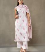 women ethnic motifs printed cotton sleek work smart office kurta with trousers & dupatta