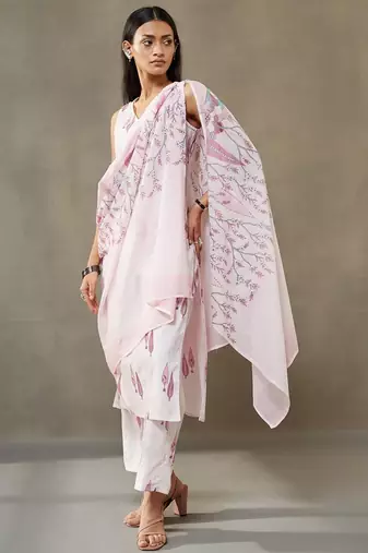 women ethnic motifs printed cotton sleek work smart office kurta with trousers & dupatta