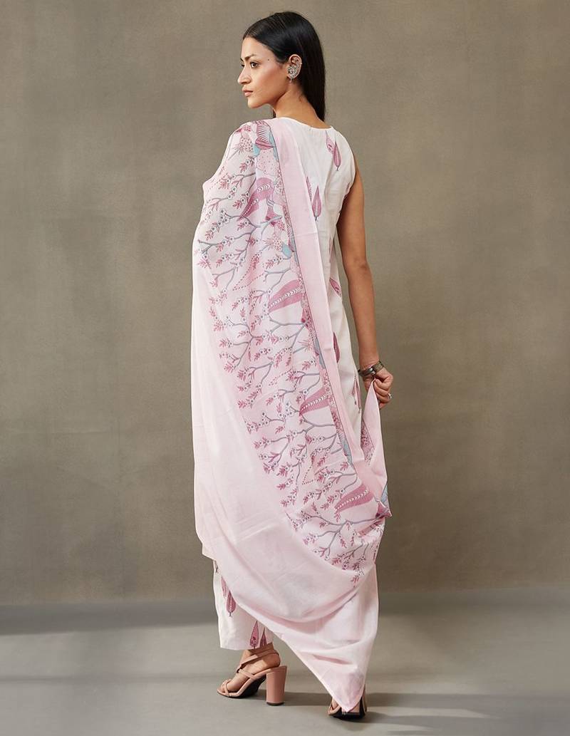 women ethnic motifs printed cotton sleek work smart office kurta with trousers & dupatta