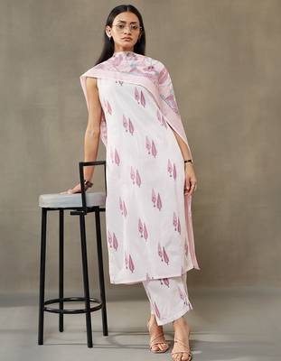 women ethnic motifs printed cotton sleek work smart office kurta with trousers & dupatta 5
