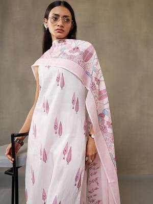 women ethnic motifs printed cotton sleek work smart office kurta with trousers & dupatta 6