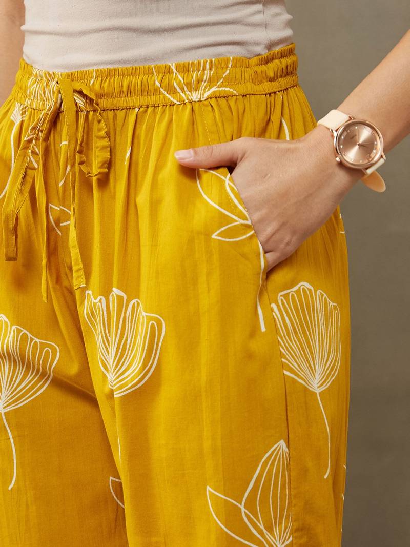 women floral printed cotton structured work kurta with palazzos & dupatta