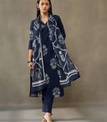 women ethnic motifs printed cotton sleek work smart office kurta with trousers & dupatta