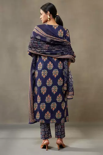 women ethnic motifs printed cotton sleek work smart office kurta with trousers & dupatta