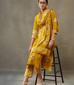 women floral printed cotton sleek work smart office kurta with trousers & dupatta