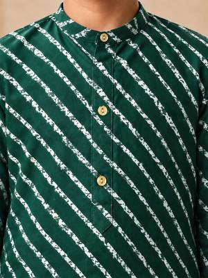 Boy's green rayon striped thigh length kurta and dhoti set 2