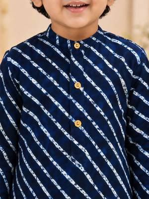 Boy's navy blue rayon striped thigh length kurta and dhoti set 2