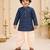 Boy's navy blue rayon striped thigh length kurta and dhoti set