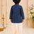 Boy's navy blue rayon striped thigh length kurta and dhoti set