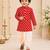 Boy's red rayon striped thigh length kurta and dhoti set