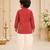 Boy's red rayon striped thigh length kurta and dhoti set