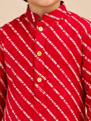 Boy's red rayon striped thigh length kurta and dhoti set 4