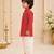 Boy's red rayon striped thigh length kurta and dhoti set