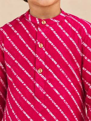Boy's pink rayon striped thigh length kurta and dhoti set 2