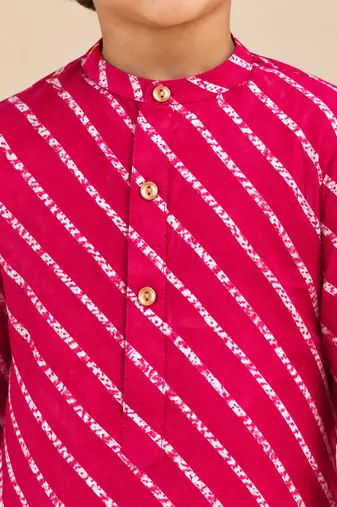 Boy's pink rayon striped thigh length kurta and dhoti set